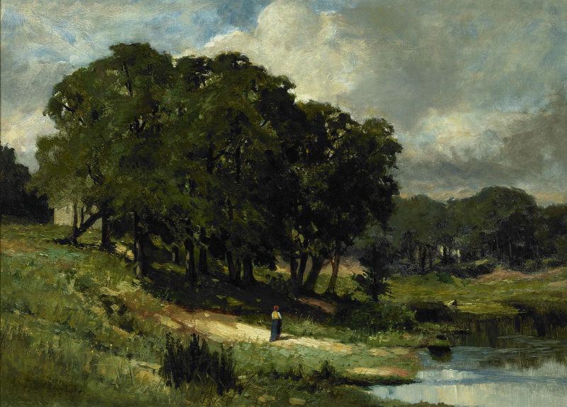 unknow artist Woman Standing Near a Pond